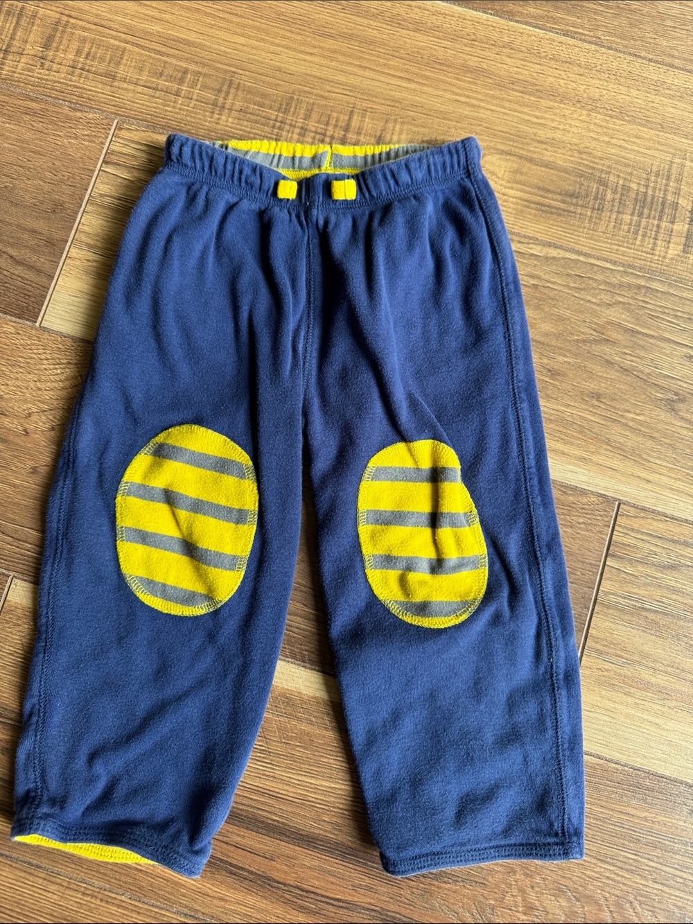 Baby Boden Navy Blue Sweatpants with Yellow Patch Knees Reversible to Yellow
